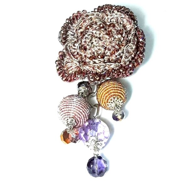 OTTAVIANI BIJOUX Crocheted Crystal Metallic Mauve Brooch Pin - Picture 1 of 7
